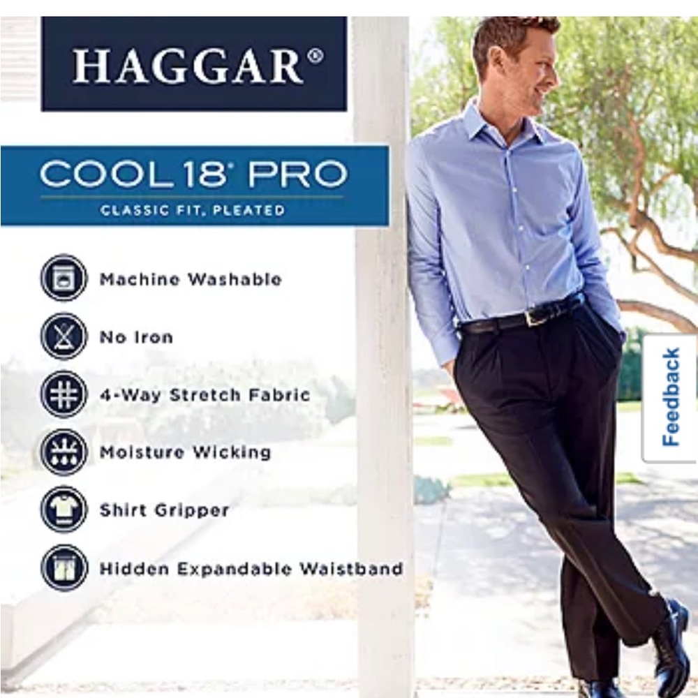 Haggar Cool 18 Pro Classic Fit Pleat Front Pants Heather Grey 36”x32”